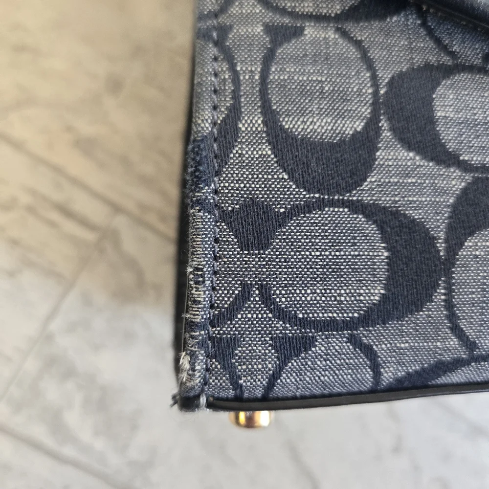 Coach Navy Signature Canvas Crossbody with Tan Leather Trim - Picture 5 of 14